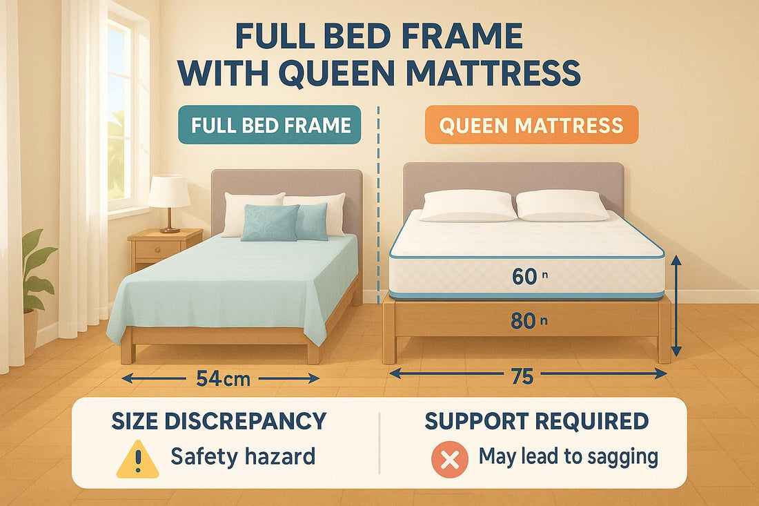 A queen-size mattress cannot fit in a full bed frame.