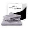 Tempur-Pedic Luxe Egyptian Cotton Sheets in gray color with product packaging, featuring StayTight® bands - Available at Sleepology Mattress Shop.