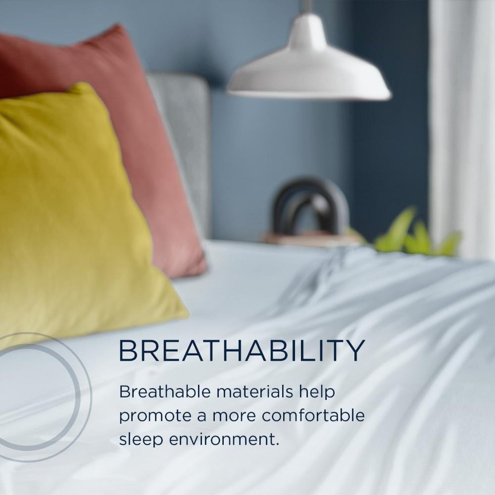 TEMPUR-Breeze® Cooling Sheet Set on a bed, highlighting the breathable materials that help create a comfortable sleep environment - Available at Sleepology Mattress Shop.