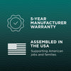 5-year manufacturer warranty and assembled in the USA badge for Tempur-Pedic TEMPUR-Adapt ProAdjust Pillow, supporting American jobs.