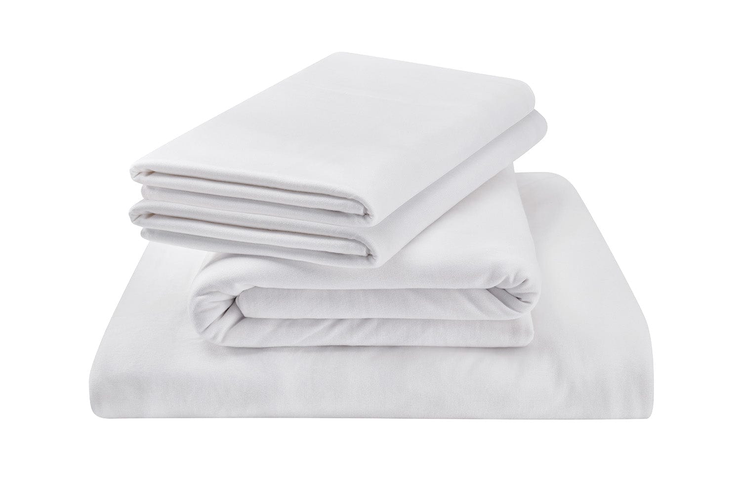 Tempur-Pedic TEMPUR Adapt™ Luxe Egyptian Cotton Sheet Set in White Color, Stacked Display - Luxurious 400-thread count bedding available at Sleepology Mattress Shop.