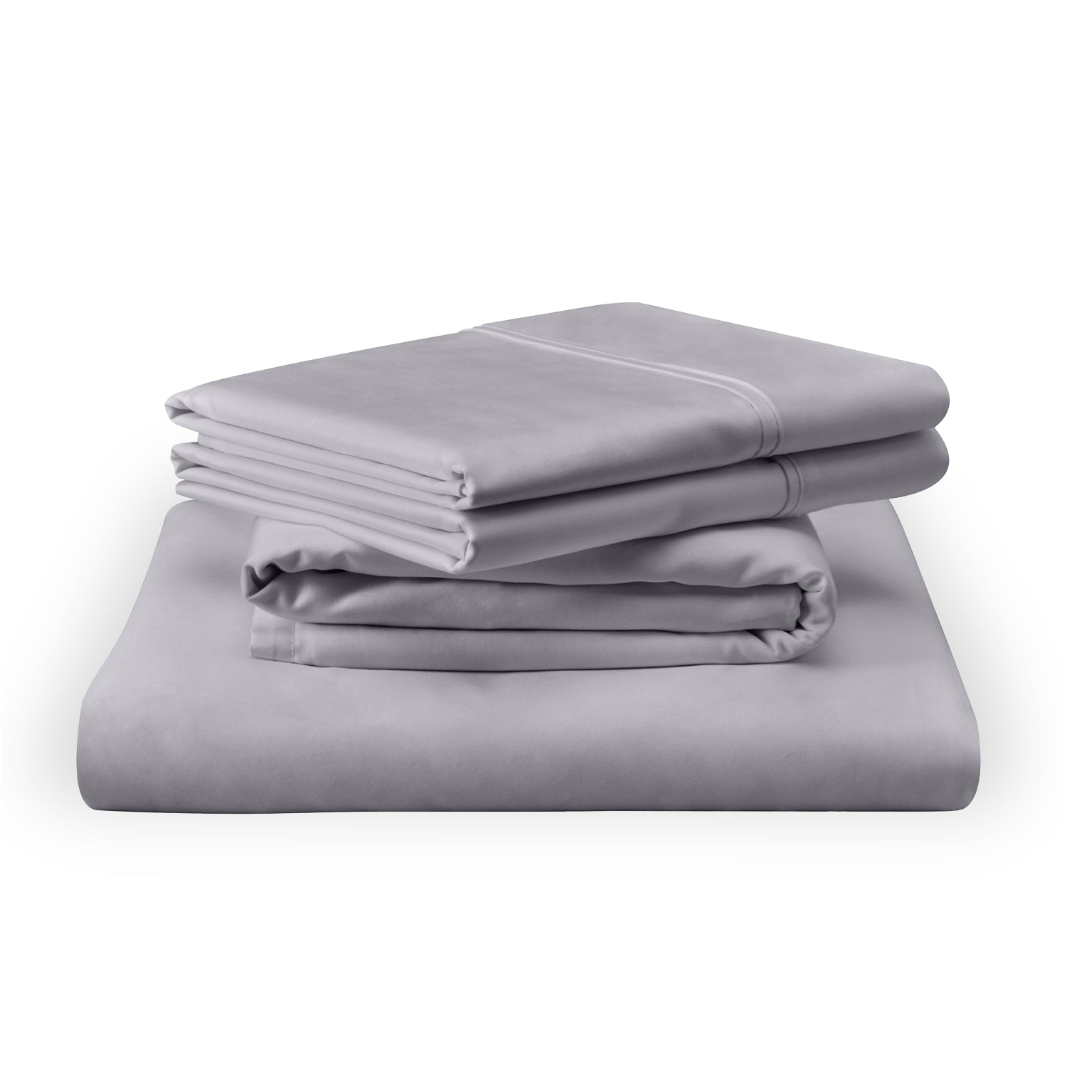 Tempur-Pedic TEMPUR Luxe™ Egyptian Cotton Sheet Set in Cool Gray Color, Stacked Display - Soft, Breathable 400-Thread Count Bedding Available at Sleepology Mattress Shop